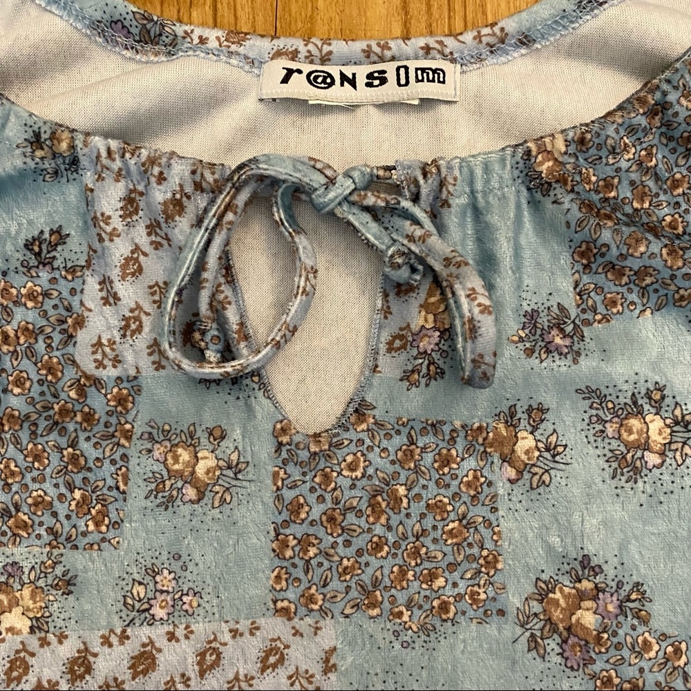 Vintage 90s Does 70s Floral Print Patchwork Bell … - image 6